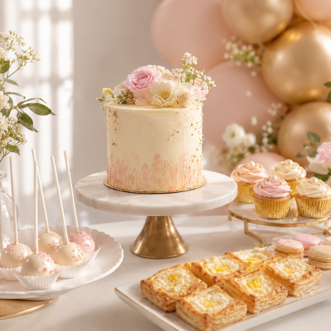 Vava Dessert Tables birthday party styled in pastel pink and gold in Toronto